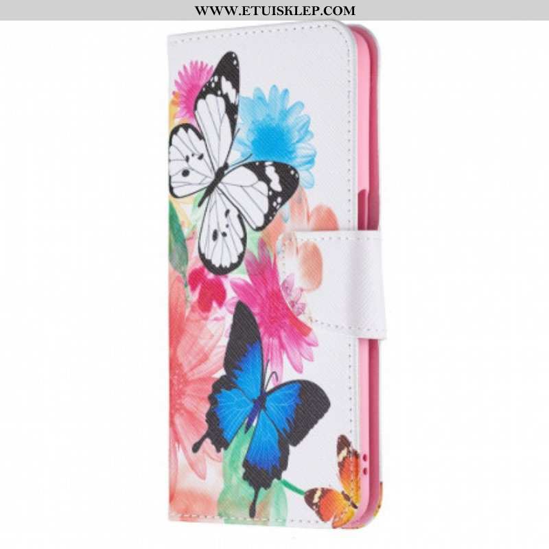 Etui Folio do Oppo A54 5G / A74 5G Malowane Motyle I Kwiaty